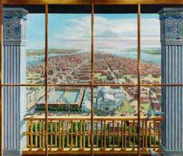 <b>A view of Manhattan in 1855, looking southward from the Latting Observatory on 42nd Street, between 5th and 6th avenues, with the Crystal Palace and the original Croton Reservoir in the foreground.</b> Photo: Untitled View of Manhattan looking south from the Latting Observatory); New-York Historical Society, Gift of Cooley LLP. Image © Richard Haas