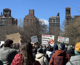 Protestors rally for science, research and the future of medicine at Washington Square Park on March 7.