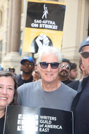 Richard Gere on the picket line on East 19th St. recently, picketing outside the offices of Warner-Discovery and Netflix. Photo: Steve Sands.