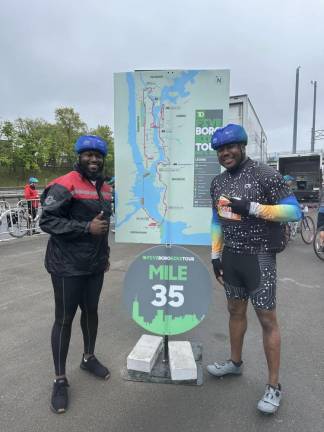 Taking a break at the 35-mile mark in the 40-mile bike tour, which is decidedly <i>not </i>a race. Photo: Omar Hawthorne/Facebook