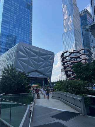 Hudson Yards, as seen on the High Line approach. Friends of the High Line, which administers the elevated park, has started a campaign to halt a Hudson Yards casino bid by Related Co.