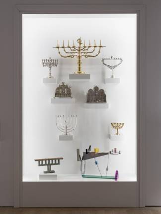 Installation view of Hanukkah Lamps in “Engaging History: Works from the Collection” on view at the Jewish Museum, through January 5, 2025.