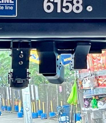 The view from inside and MTA bus that is equipped with the new traffic cameras to photograph vehicles blocking bus lanes. While not everyone MTA bus will carry them, if you are parked in a bus lane and get nabbed by one of the cameras, it will cost you a $50 fine.