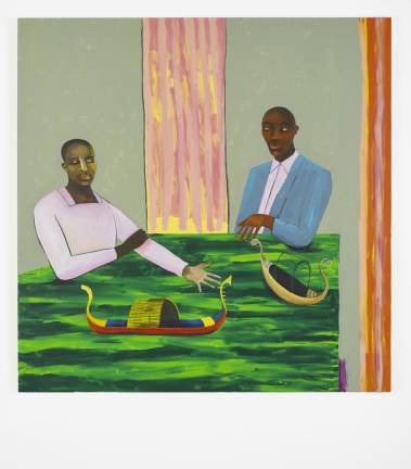 ”Surprise Navigation,” 2023 by Lubaina Himid is on view in her solo exhibition at the Flag Art Foundation in Chelsea.