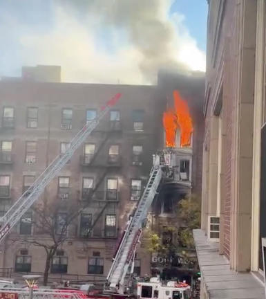 A six-alarm blaze tore through 528 W. 145th St. on Friday, Nov. 1, leading to nine injuries. One firefighter fell backwards down a 40 ft shaft, leaving him in “serious” yet stable condition.