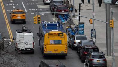 A M22 bus travels from Battery Park City to the Lower East Side, Feb. 20, 2025.