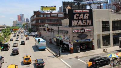 The now-closed Westside Highway Car Wash, which still bears its original signage even though it shut down in 2019. On Monday, Nov 4., a fire broke out in the vacant building.