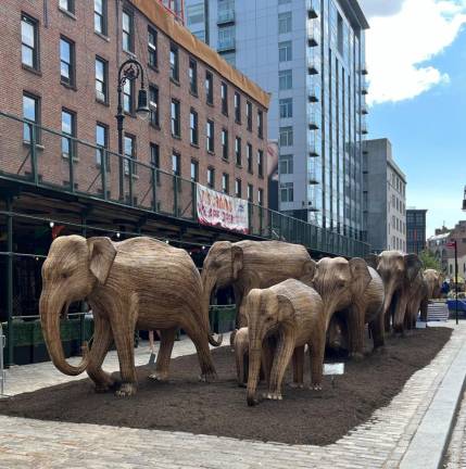 The Great Elephant Migration has mounted public art in a unique way: 100 elephants in an orderly faux migration along lower 9th Avenue, a sight for Gotham residents to behold. They will be residing in this space until October 20.