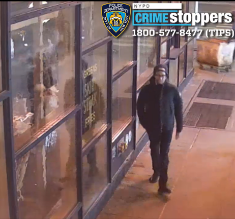 Surveillance photo of a man suspected of a hate crime in Chelsea on Jan. 30.