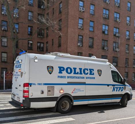 NYPD Forice Investigation Division van parked outside Vladeck Houses, Feb. 18, 2025.