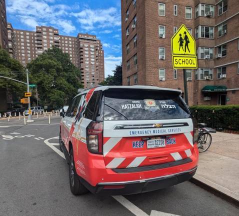 The Hatzalah truck on Madison Street, facing Grand Street, July 12.