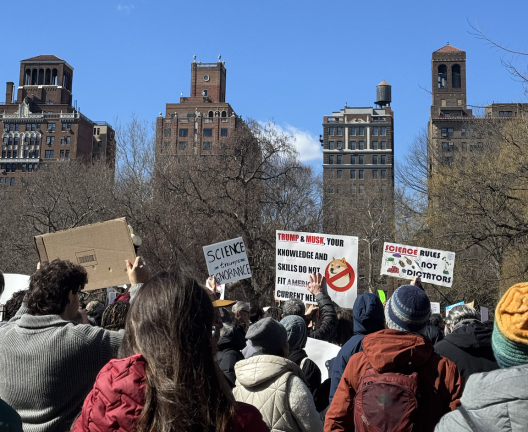 Protestors rally for science, research and the future of medicine at Washington Square Park on March 7.