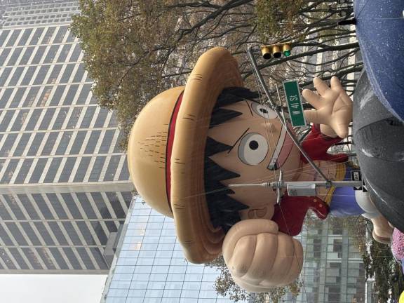 Monkey D. Luffy floats down Sixth Ave. Last year, he hit a light post which caused the brim of his hat to deflate.