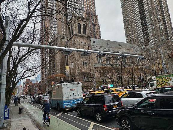 The MTA spent $500 million to install the toll readers such as this one on Ninth Ave. The controversial toll cleared two more legal hurdles in recent weeks, clearing the way for it go live on Jan. 5.