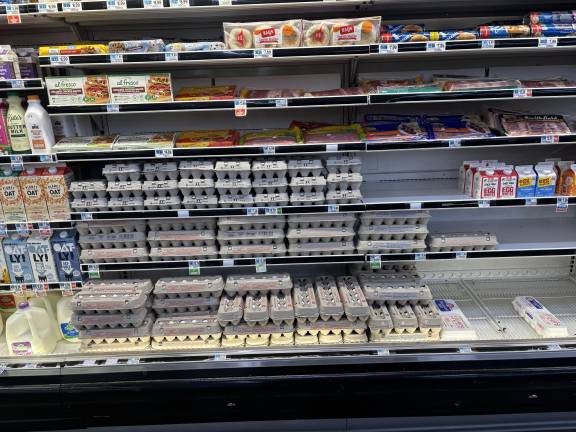 There were eggs available at a D’Agostino’s-if customers wanted to fork over $12.39/dozen. The lowest priced eggs, at $3.49/dozen were down to a single container. A cashier said the store on First Ave. had sold out the day before when the priced eggs were going for “only” $10 a dozen.