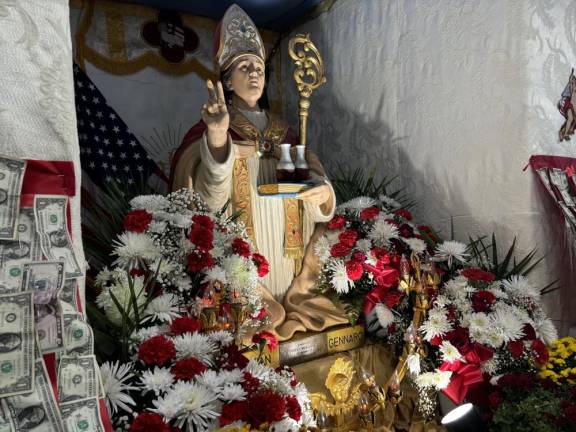 The statue of San Gennaro is house in the Most Precious Blood R.C. Church on Baxter, but locals fear the church that is at the heart of the festival may be closed by the Archdioces.