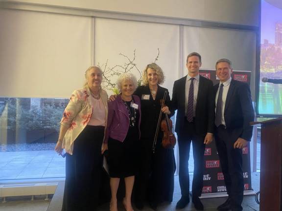 City Council Member Gale Brewer, Publisher Jeanne Straus, “Phantom of the Opera” Concertmaster Joyce Hammann, City Council Member Erik Bottcher, and NY1 Anchor Pat Kiernan.