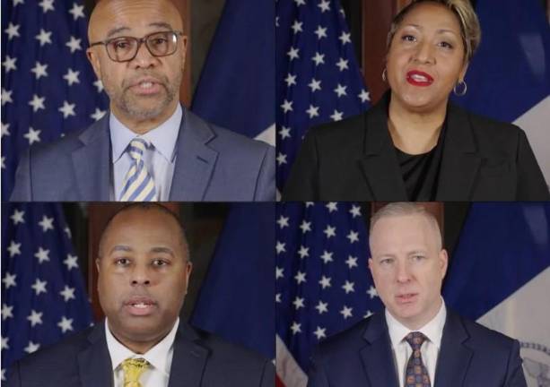 The four new deputy mayors are clockwise from top left: Adolfo Carrión Jr., Suzanne Miles-Gustave, Jeffrey D. Roth, and Kaz Daughtry.