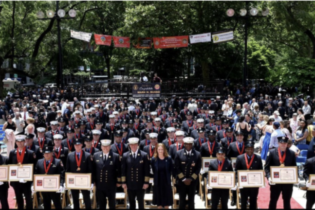 FDNY Medal Day awardees and celebrants with Commissioner Laura Kavanagh at City Hall Plaza, June 5, 2024.