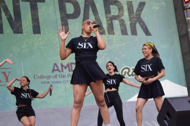 Khalia Wilcoxon and the cast of “<i>SIX: The Musical</i>” performed “<i>No Way</i>” at 2024’s final Broadway in Bryant Park concert.