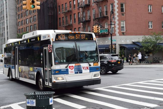 The M31 bus travels at an average speed of 4.14 mph, making it the second-slowest bus route in New York, a new report from Comptroller Scott Stringer says. Photo: Michael Garofalo