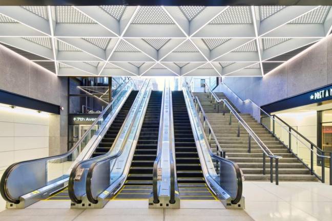 The look inside at the new escalators on the Seventh Ave. side that the station’s owner Amtrak opened in late 2023.