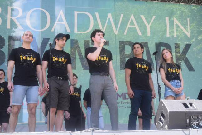 Ali Louis Bourzgui and the cast of “The Who’s Tommy” performed a medley of songs from the show at 2024’s first Broadway in Bryant Park concert. (click arrows to see more)