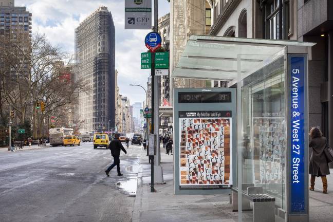 Carmen Winant’s <i>“My Mother and Eye (Nighttime),”</i> 2024, a series of Super 8 and 35mm film prints is part of a Public Art Fund exhibition on JCDecaux bus shelters in New York through April 6.