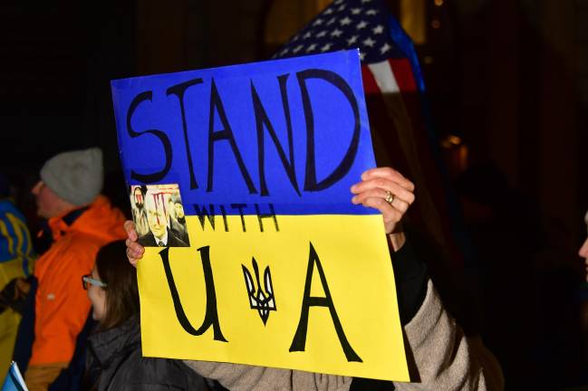 One of the demonstrators at the pro-Ukrainian rally in the East Village and SoHo on March 4.