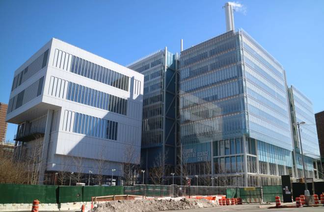 The Lenfest Center for the Arts (left) and the Jerome L. Greene Science Center are the first new buildings of Columbia University&#x2019;s Manhattanville Campus. Photo: Michael Garofalo