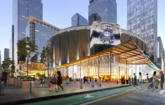 Here’s what Penn Station was going to look like viewed from from Eighth Ave. and 33rd St. entrance under the MTA’s original redevelopment plan for the rail hub. That plan now appears to be in the process of getting scaled back dramatically.