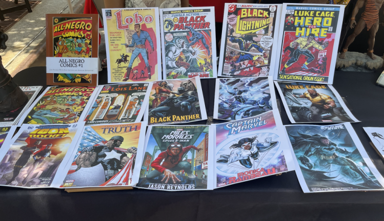 A timeline documenting the dynamic history Black superheroes, displayed by George Roper of Black Comic Books Express.