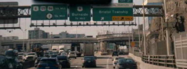 That exit sign says “Bristol TownshipI in the series in real life is a sign pointing to the ramp to the Palisades Parkway off the George Washington Bridge.