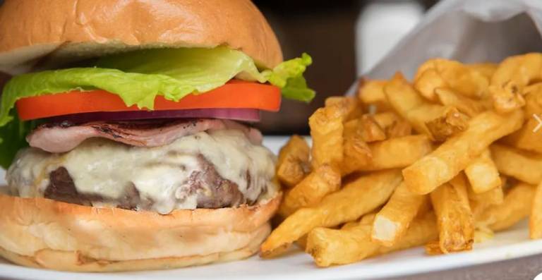 Hearty portions, such as fully loaded burger and fries at a reasonable price, were standard at the Abbey.