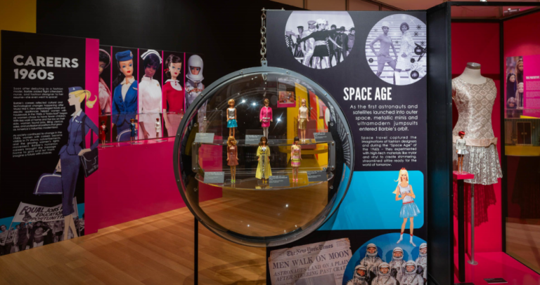 The exhibit that runs through mid-March at the Columbus Circle venue, the Museum of Arts &amp; Design, captures the many careers of Barbie over the years from airline stewardess to nurse to astronaut.