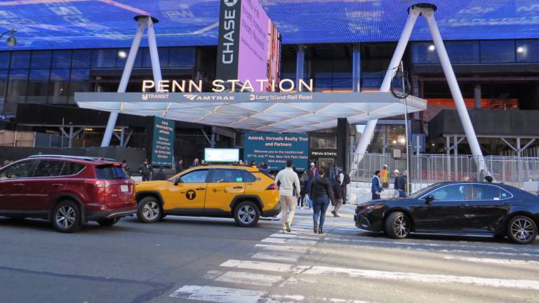 There have been some changes at Penn Station such as the new Seventh Avenue entrance (above) but Hochul now says she does not want to expand the crowded rail hub into the block south of the station, which is one of the plans that the station owner Amtrak has pushed.