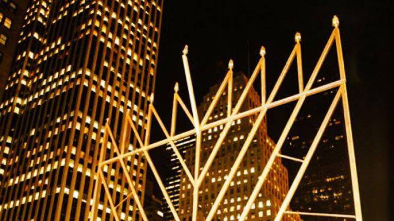 The world’s largest menorah, standing at 36 ft. and weighing 4,000 lbs. will be lit at sundown every night of Hanukkah this year starting on Dec. 25 on Fifth Ave. and 59th St.