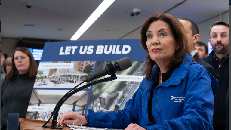 A visibly angered Gov. Kathy Hochul addresses the demand by the Trump Administration to cease the New York Congestion Pricing program.