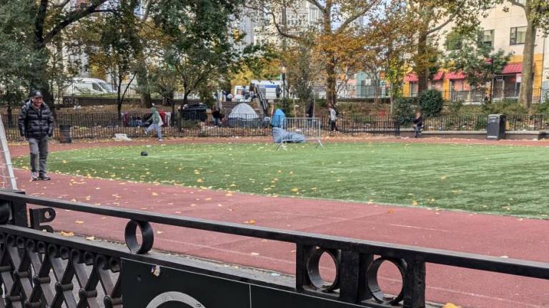 Sarah D. Roosevelt Park Track and Athletic Field from what would be Forsyth Street, just outside Pace High School, October 28, 2024.